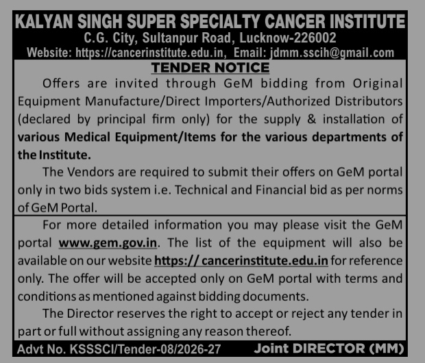 CANCER INSTITUTE TENDER NOTICE