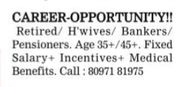 Career Opportunity for Seniors and Homemakers