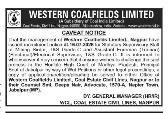 Caveat Notice by Western Coalfields Limited.
