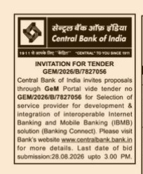 Central Bank of India Invitation for Tender (IBMB Solution)