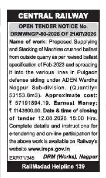 Central Railway Ballast Supply Tender – Nagpur Division