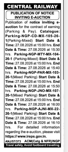 Central Railway Notice Inviting E-Auction for Parking Contracts