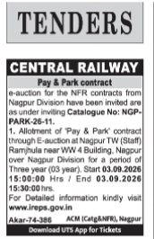Central Railway Pay & Park E-Auction Notice (Nagpur Division)