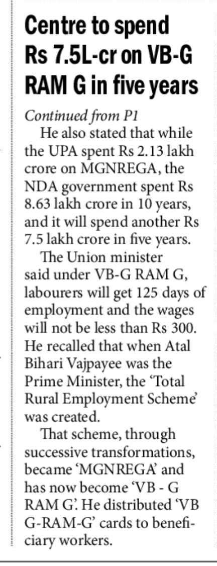 Centre to spend Rs 7.5L-cr on VB-G RAM G in five years