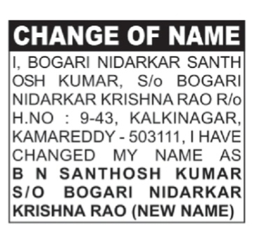 CHANE OF NAME NOTICE