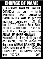 CHANGE IF NAME NOTICE - ANJANIM RAM KRISHNA NAIK