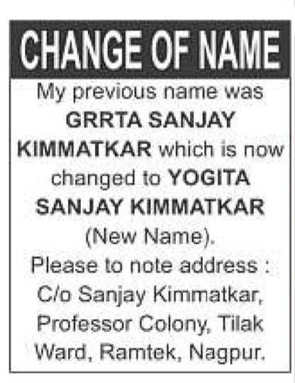 Change of Name Advertisement.