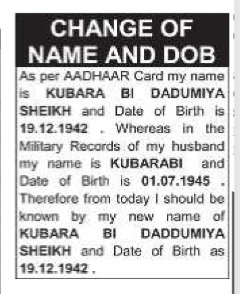 Change of Name and DOB Advertisement