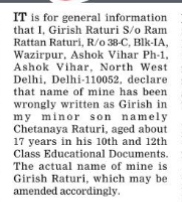 CHANGE OF NAME FOR A MINOR