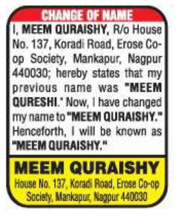 Change of Name- meen quraishy