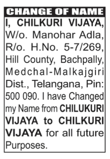 CHANGE OF NAME NOTICE - CHILUKURI VIJAYA