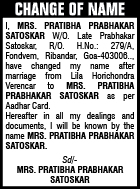 CHANGE OF NAME NOTICE- LILA HORICHONDRAVERENCAR