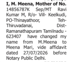 CHANGE OF NAME NOTICE - MEENA MARI