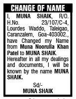 CHANGE OF NAME NOTICE- MUNA SHAIK