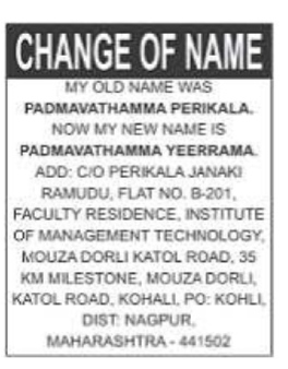 CHANGE OF NAME NOTICE - PADMAVATHAMMA PERIKALA