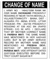 CHANGE OF NAME NOTICE - PARBHA WATI