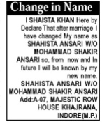 CHANGE OF NAME NOTICE - SHAHISTA ANSARI