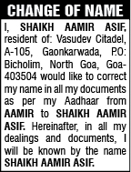 CHANGE OF NAME NOTICE -SHAIK AAMIR ASIF
