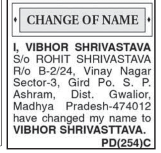 CHANGE OF NAME NOTICE