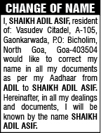 CHANGE OF NAME - SHAIK ADIL ASIF