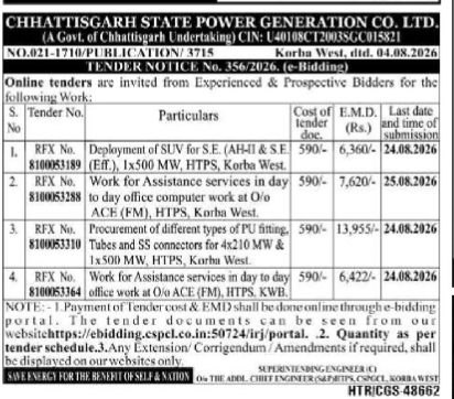 Chhattisgarh State Power Generation Co. Tender Notice No. 356/2026