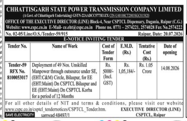 Chhattisgarh State Power Transmission Tender Notice (July 2026)
