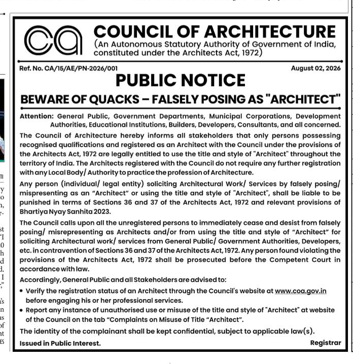 Council of Architecture Advisory: Beware of Fake Architects