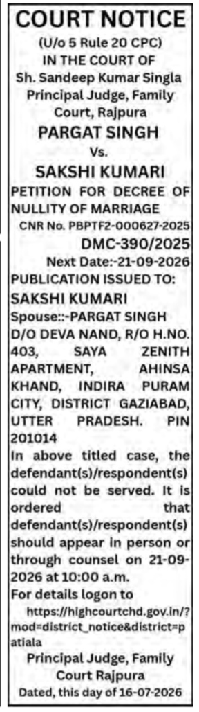 Court Notice for Sakshi Kumari