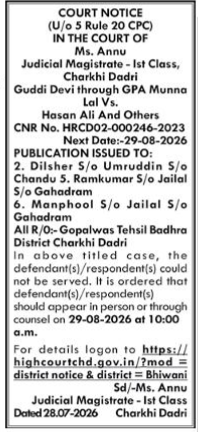 Court Notice for Substituted Service (Guddi Devi Vs. Hasan Ali And Others).