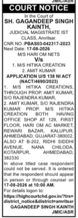 Court Notice: M/S Hari Om Nets V/s M/S Hitika Creation & Anr.