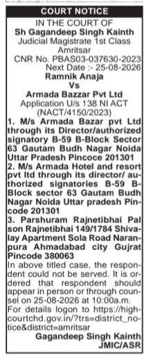Court Notice: Ramnik Anaja Vs Armada Bazzar Pvt Ltd