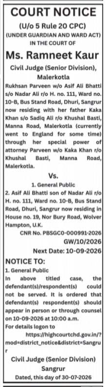 Court Notice: Rukhsan Parveen Vs. General Public & Anr. (GW/10/2026)