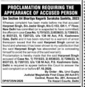 Court Proclamation for Appearance of Accused Harpreet Singh