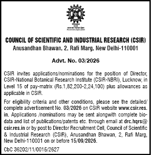 CSIR Recruitment Advertisement for the Position of Director, CSIR-NBRI Lucknow (Advt. No. 03/2026)