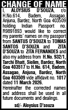 Deed Poll Advertisement: Aloysius D'Souza