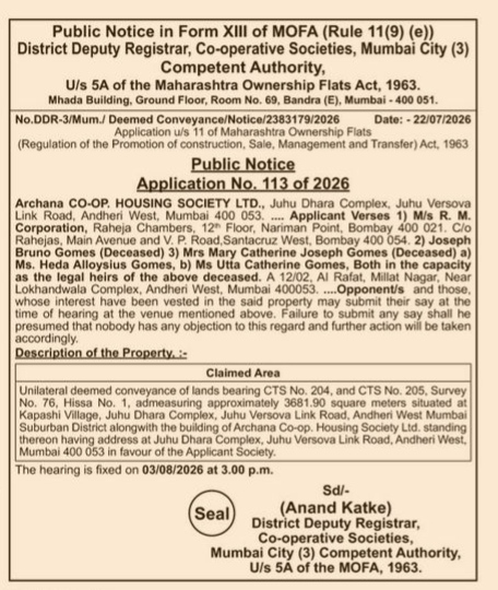 Deemed Conveyance Public Notice - Application No. 113 of 2026