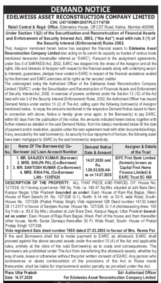 Demand Notice by Edelweiss Asset Reconstruction Company Limited