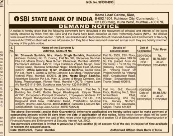 DEMAND NOTICE FROM SBI
