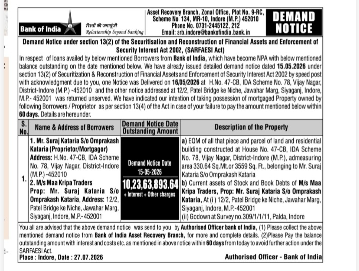 Demand Notice Under Section 13(2) - M/s Maa Kripa Traders