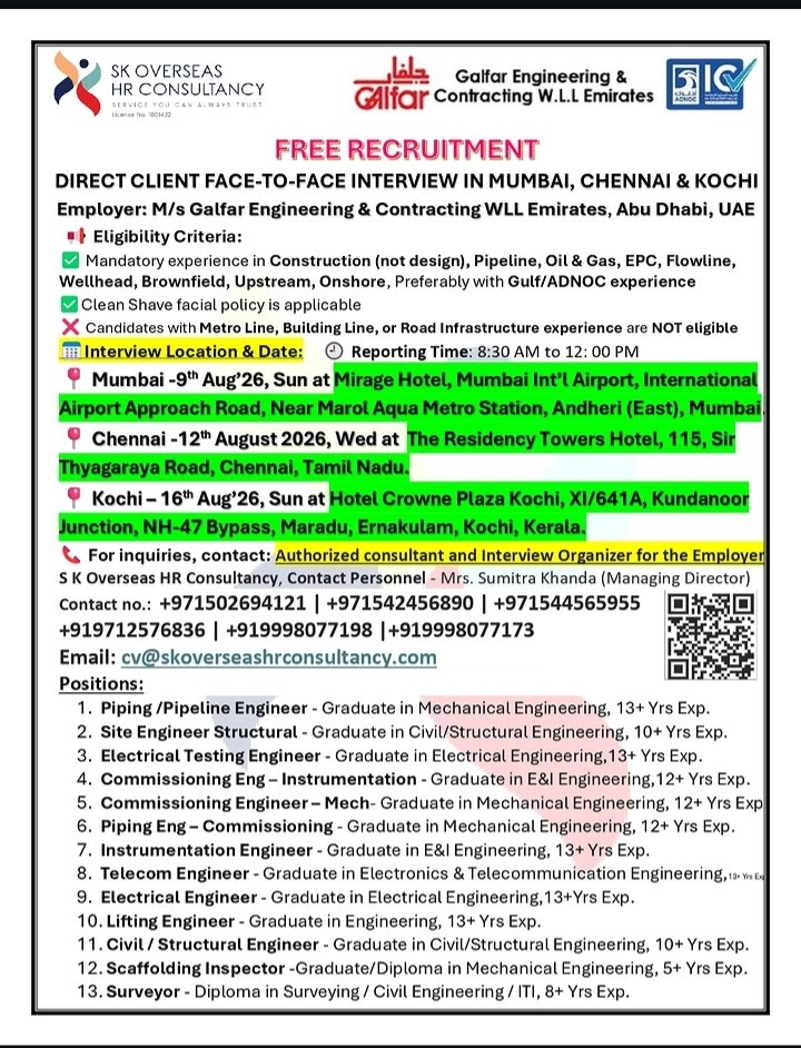 Direct Client Face-to-Face Interview Notice – Galfar Engineering & Contracting WLL Emirates (Abu Dhabi, UAE)