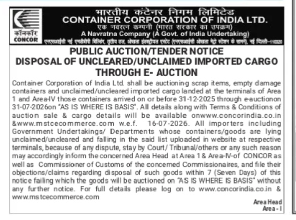 Disposal of Uncleared Imported Cargo Notice