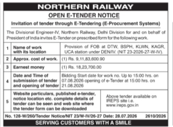 Divisional Engineer-IV, Northern Railway, Delhi Division.
