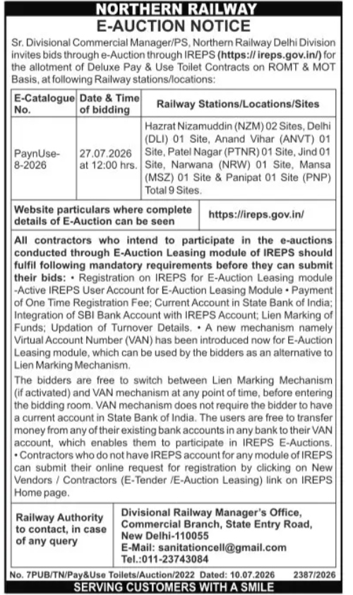 E-AUCTION NOTICE OF NOTHERN RAILWAY