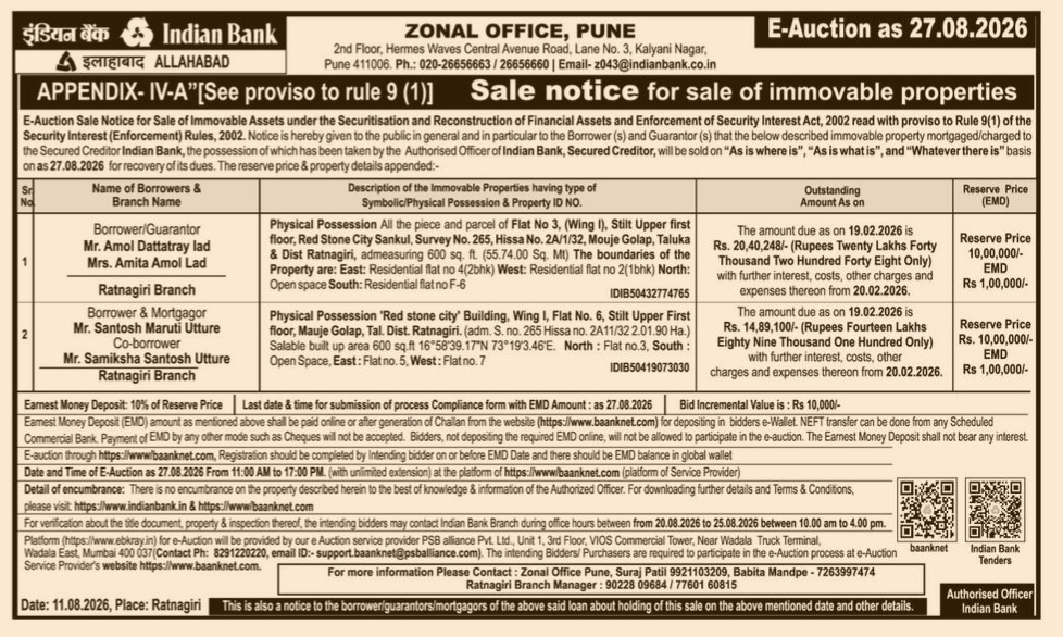 E-Auction Sale Notice for Sale of Immovable Properties (under Appendix-IV-A)