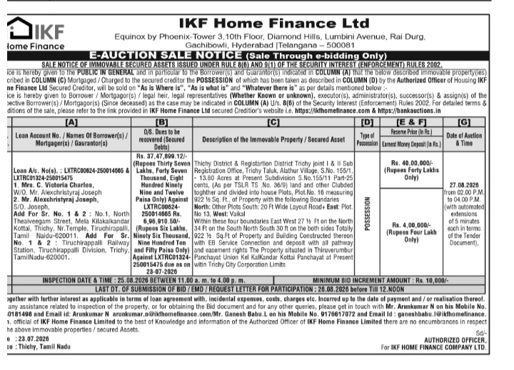 E-Auction Sale Notice - IKF Home Finance Ltd