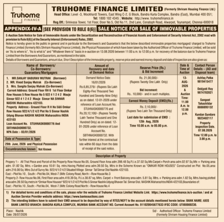 E-Auction Sale Notice (Truhome Finance Limited)