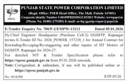 E-TENDER enquiry document from Punjab state power corporation