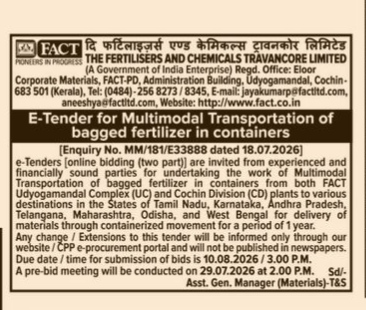 E-Tender Notice for Multimodal Transportation of Bagged Fertilizer