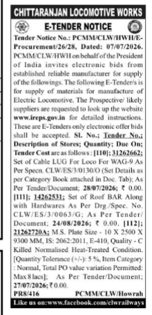 E-TENDER NOTICE from chittaranjan locomotive work