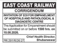 East Coast Railway Hospital Empanelment Extension